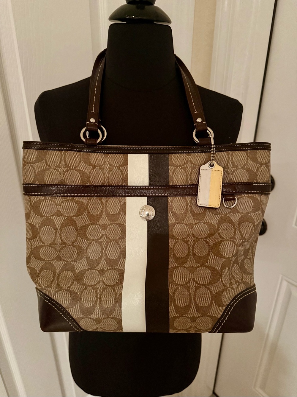 COACH Limited Edition Y2K Bi-Color Signature Heritage Stripe Tote Bag $298